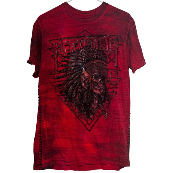 AFFLICTION Front Back Velvety Graphics Native American Skull T-Shirt Mens size L - Picture 1 of 3